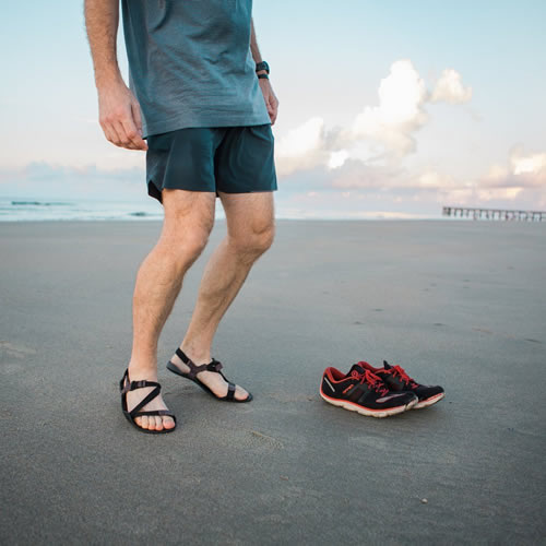 Runner Mark Semmler with his compostable running shoe